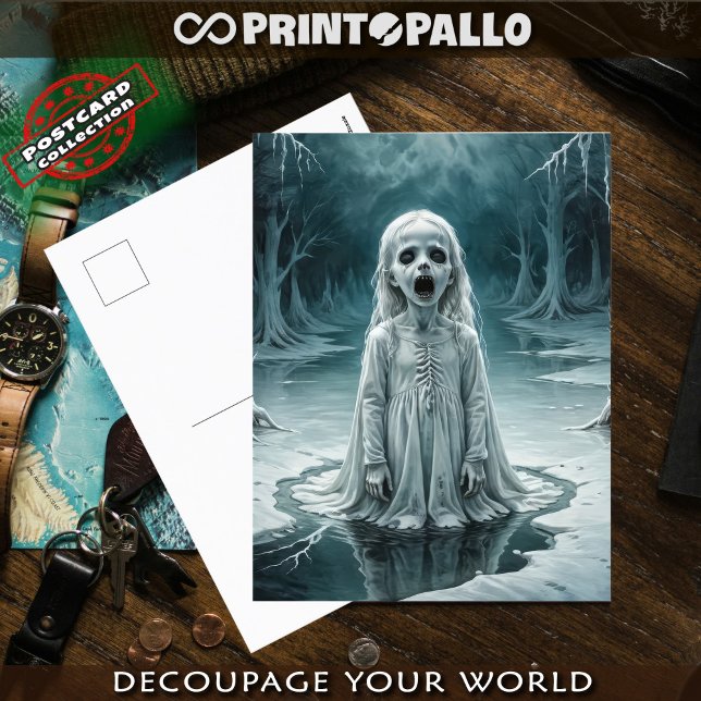 Cursed child ghost in icy winter lake postcard (Creator Uploaded)
