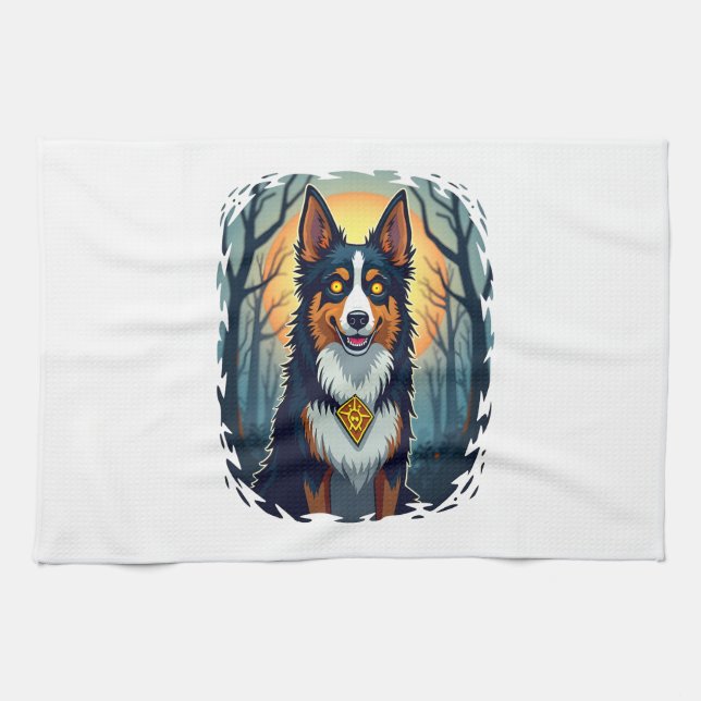 Cursed Collie Crawl Tea Towel (Horizontal)