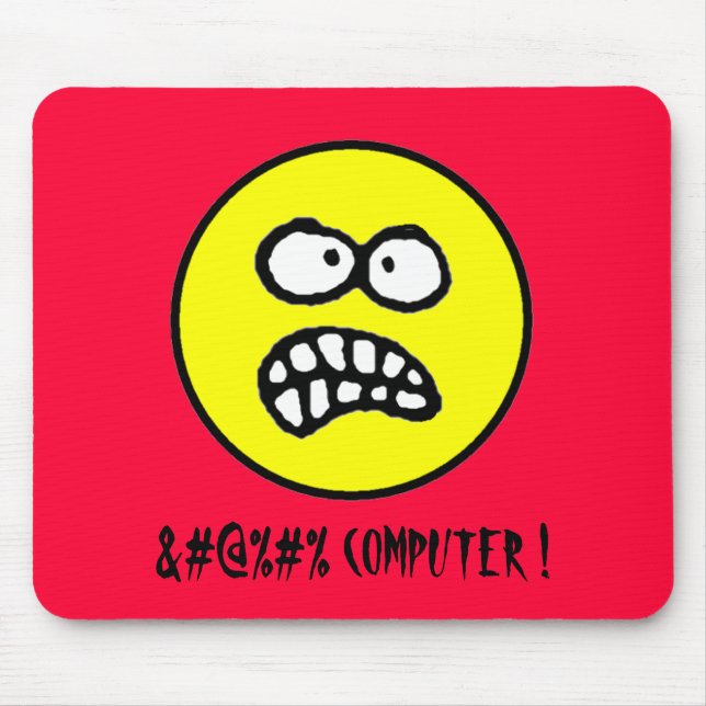 Cursed Computer Funny Angry Face and Cuss Words Mouse Pad (Front)