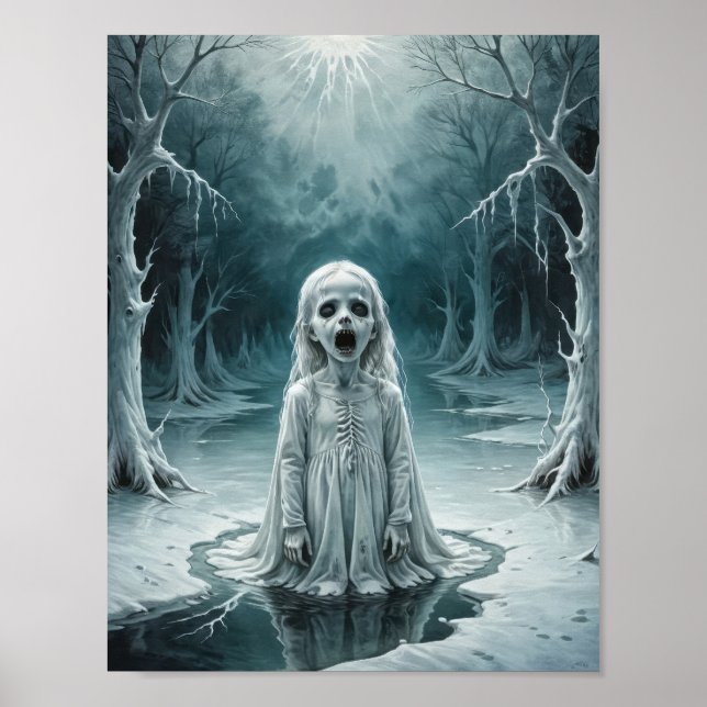 Cursed ghost child emerging from a frozen lake poster (Front)