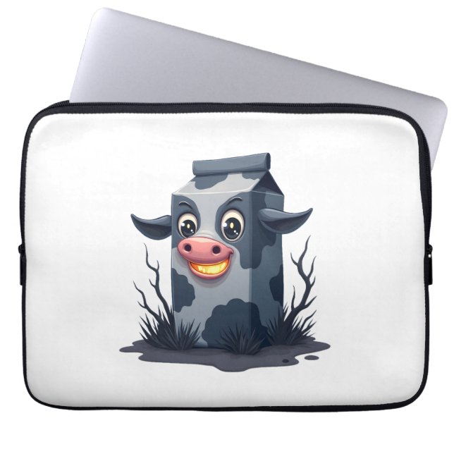 Cursed Milk Carton Cow Laptop Sleeve (Front)