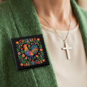 Cursillo DeColores Spanish Folk Art Rooster 15 Cm Square Badge