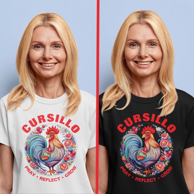 Cursillo Rooster with Roses Pray Reflect Grow T-Shirt (Creator Uploaded)