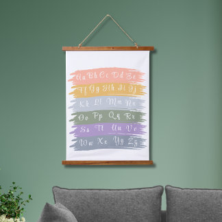 Cursive Alphabet Aesthetic Colours Brushstrokes Hanging Tapestry