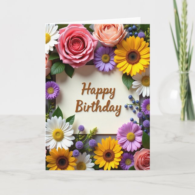 Cursive Birthday Bloom Card (Front)