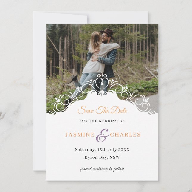 Cursive Border Photo Save the Date Invitation (Front)