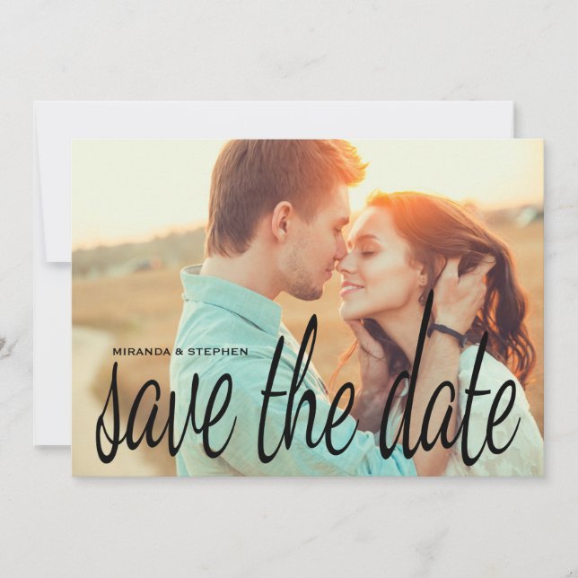 Cursive Chic Save the Date Wedding Photo Card (Front)