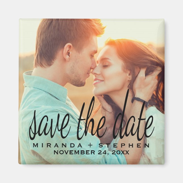 Cursive Chic Save the Date Wedding Photo Magnet (Front)