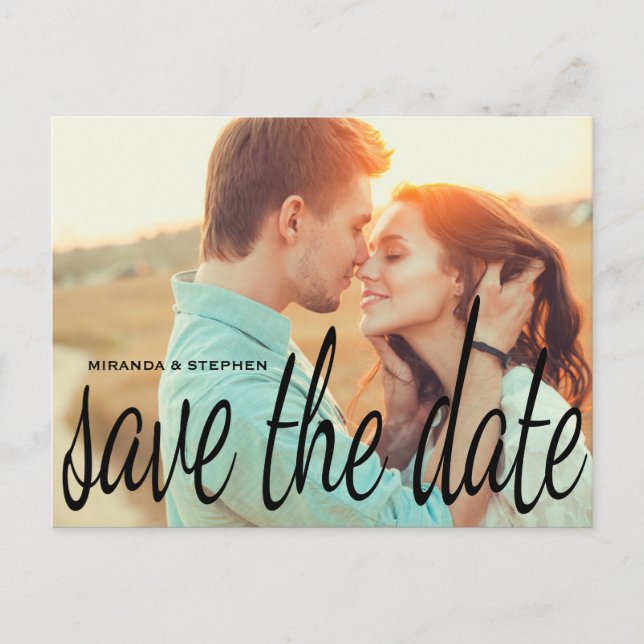 Cursive Chic Wedding Save the Date Photo Postcard (Front)