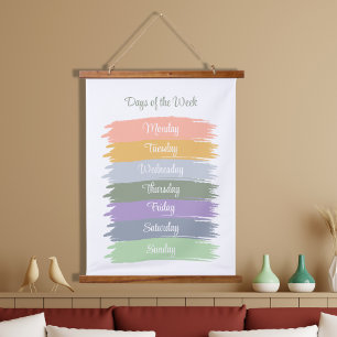 Cursive Days of the Week Aesthetic Brushstrokes Hanging Tapestry
