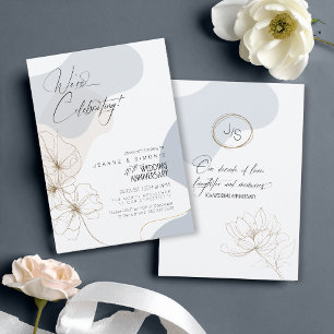 Cursive Floral 10th Anniversary Dusty Blue ID1168 Invitation