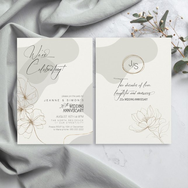 Cursive Floral 20th Anniversary Neutrals ID1168 Invitation (Creator Uploaded)
