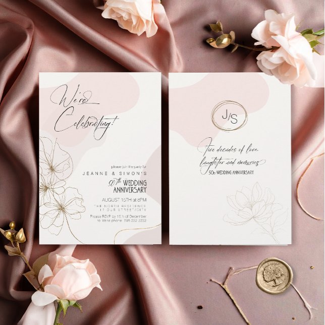Cursive Floral 50th Anniversary Blush ID1168 Invitation (Creator Uploaded)