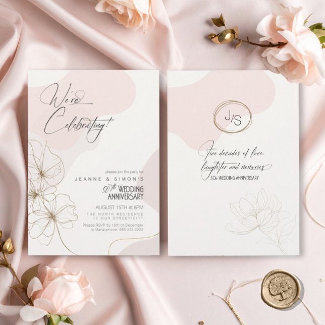 Cursive Floral 50th Anniversary Blush ID1168 Invitation (Creator Uploaded)