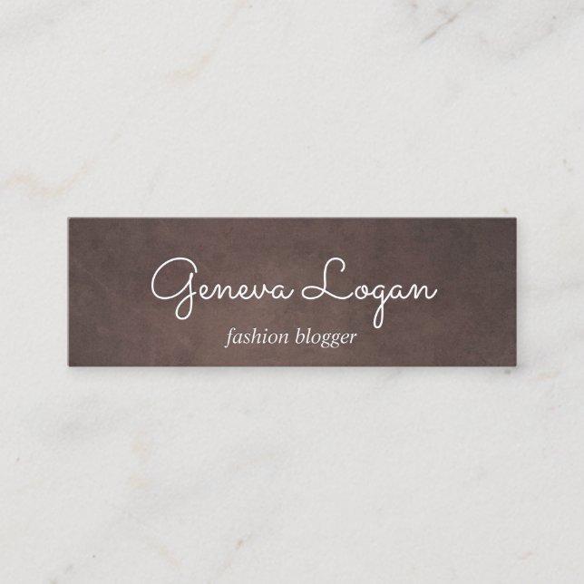 Cursive Font | Brown Texture Background Mini Business Card (Front)