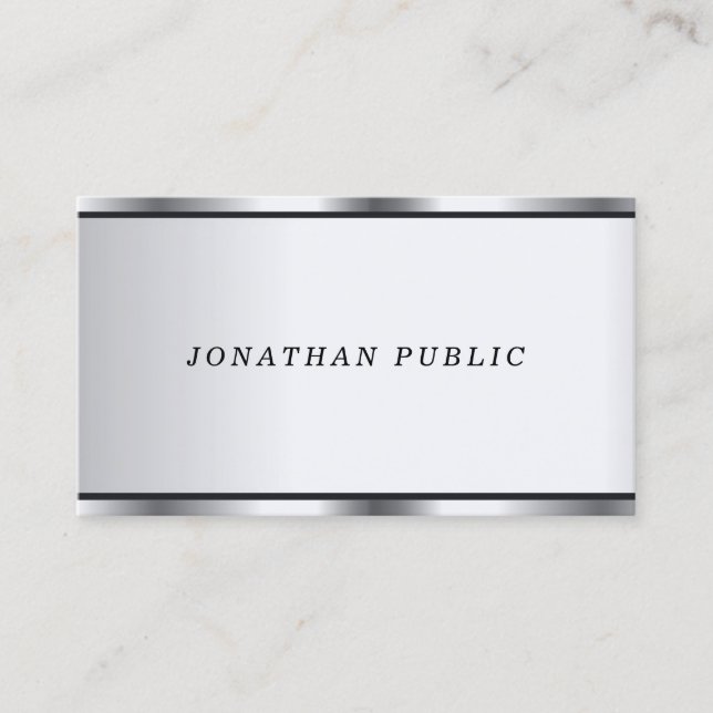 Cursive Font Silver Look Modern Elegant Glamour Business Card (Front)