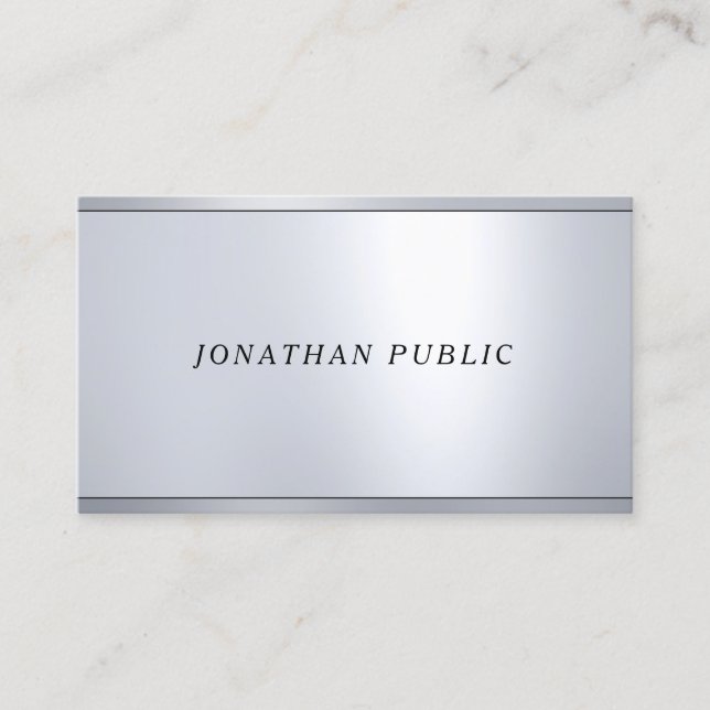 Cursive Font Silver Metallic Look Modern Elegant Business Card (Front)
