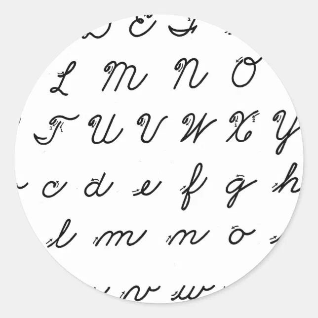 cursive handwriting chart classic round sticker | Zazzle