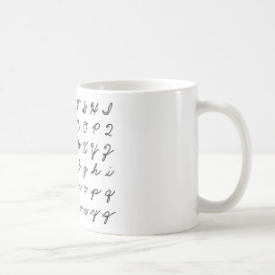 cursive handwriting chart coffee mug