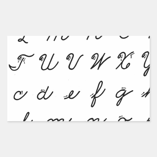 cursive handwriting chart rectangular sticker (Front)