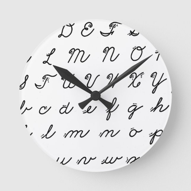 cursive handwriting chart round clock (Front)