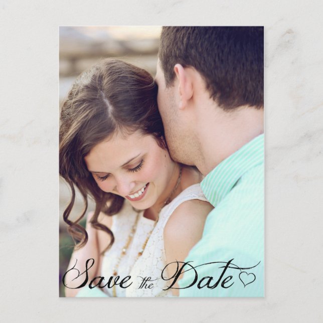 Cursive Heart Save The Date Postcard (Front)