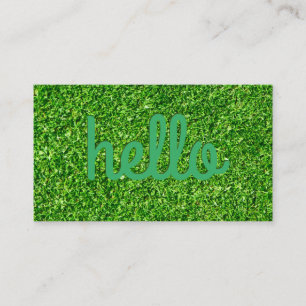 Cursive Hello   Grass Background Business Card