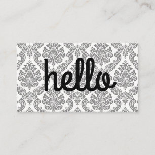 Cursive Hello Minimalist Font Damask Pattern Business Card