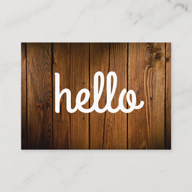 Cursive Hello Wood Panel Business Card (Front)