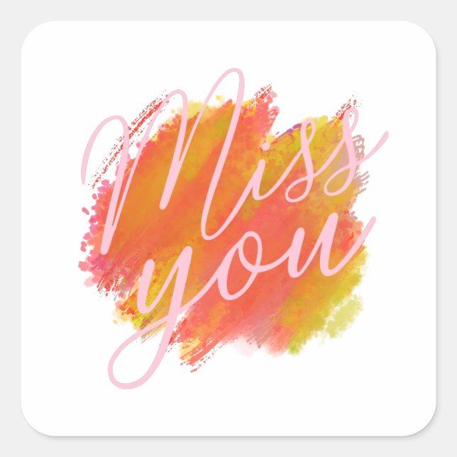 cursive I miss you colorful watercolor Square Sticker (Front)