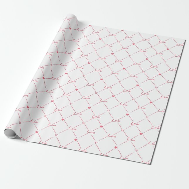 Cursive "love" with small hearts wrapping paper (Unrolled)