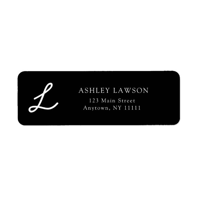 Cursive Monogram Black Return Address Label (Front)