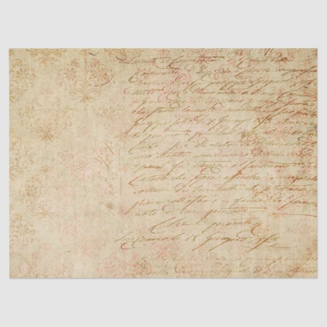 Cursive Script and Filigree on Tan Decoupage Tissue Paper (Front)