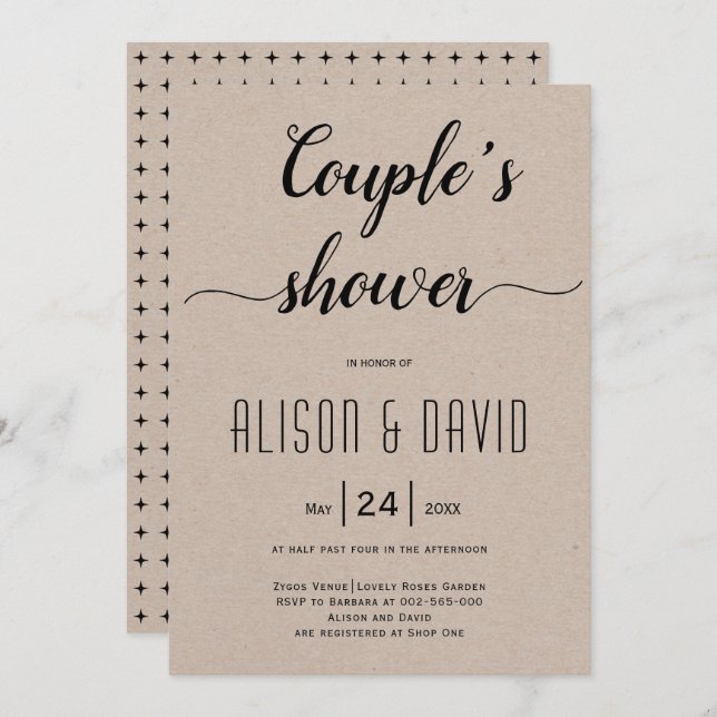Cursive script calligraphy kraft wedding shower in invitation (Front/Back)