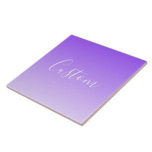 Cursive Script Name & Editable Light Purple Ombre  Ceramic Tile