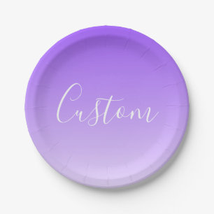 Cursive Script Name & Editable Light Purple Ombre  Paper Plate