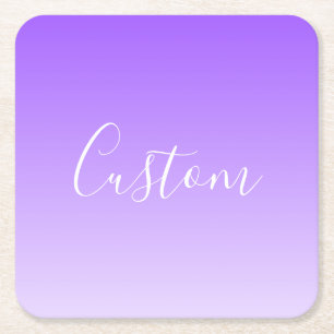 Cursive Script Name & Editable Light Purple Ombre  Square Paper Coaster