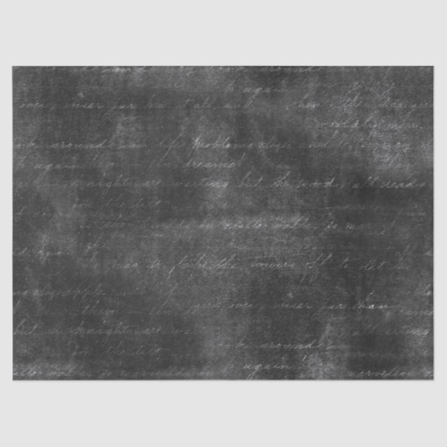 Cursive Script on Distressed Black Decoupage Tissue Paper (Front)