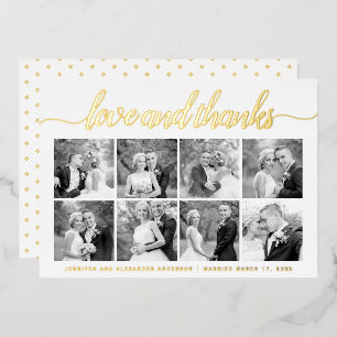 Cursive script Thank You eight photo collage gold Foil Holiday Card