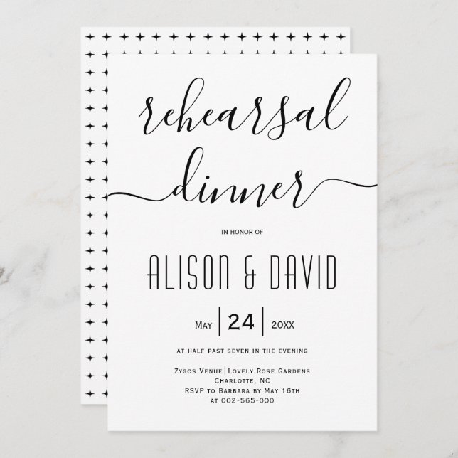 Cursive script typography wedding rehearsal dinner invitation (Front/Back)