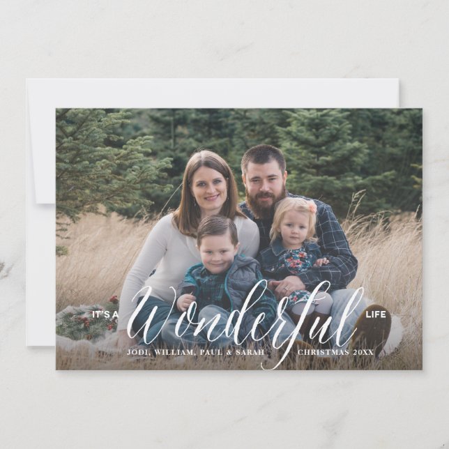 Cursive Script Winter White Full Photo Holiday Card (Front)