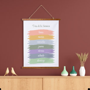Cursive Spanish Days of the Week Brushstrokes Hanging Tapestry