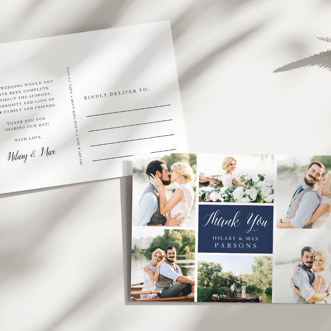 Cursive | Wedding Photo Collage Thank You Postcard (Creator Uploaded)