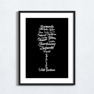 Cursive Wine Typography in black and white Poster