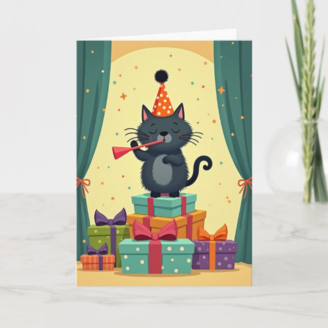 Curtain Cat Birthday Card (Front)
