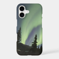 Curtains of green aurora borealis in the sky