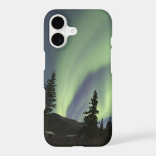 Curtains of green aurora borealis in the sky