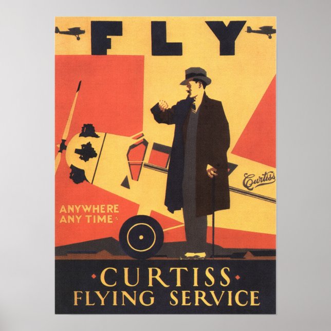 CURTISS FLY ANYWHERE ANYTIME Old Air Plane Poster (Front)