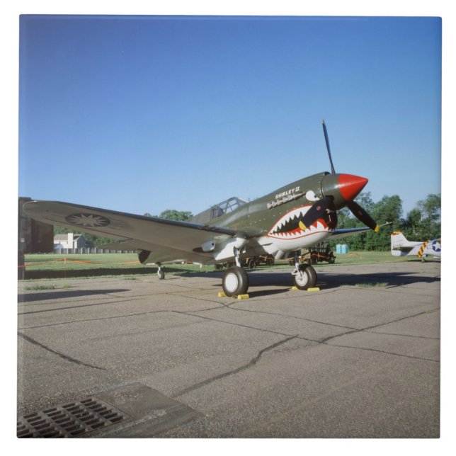 Curtiss P-40 Warhawk, at Minnesota CAF Air Show Ceramic Tile (Front)
