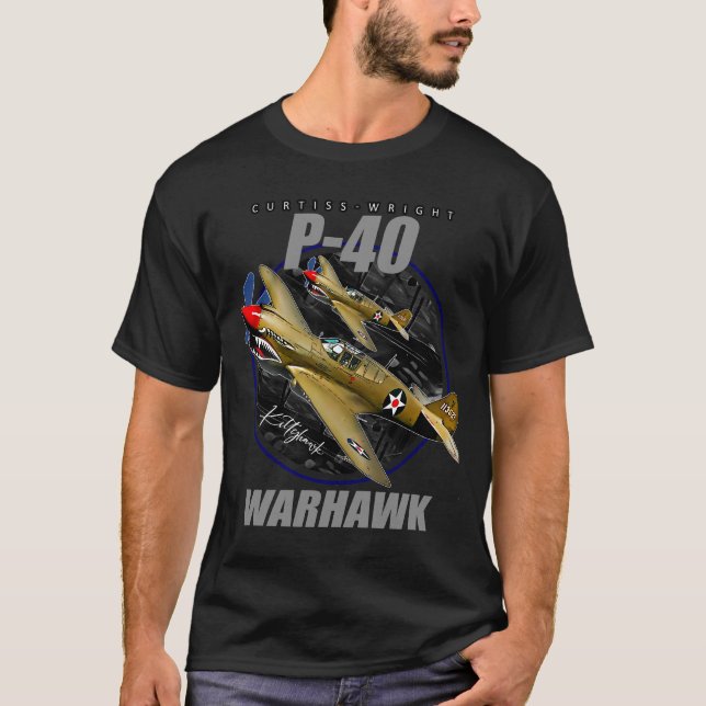 Curtiss P-40 Warhawk  USAF WW2 Fighter Aircraft T-Shirt (Front)
